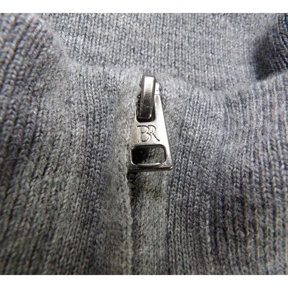 Banana Republic Sweater Men L Gray Italian Merino Wool Mockneck Knit 1/4 Zip Top